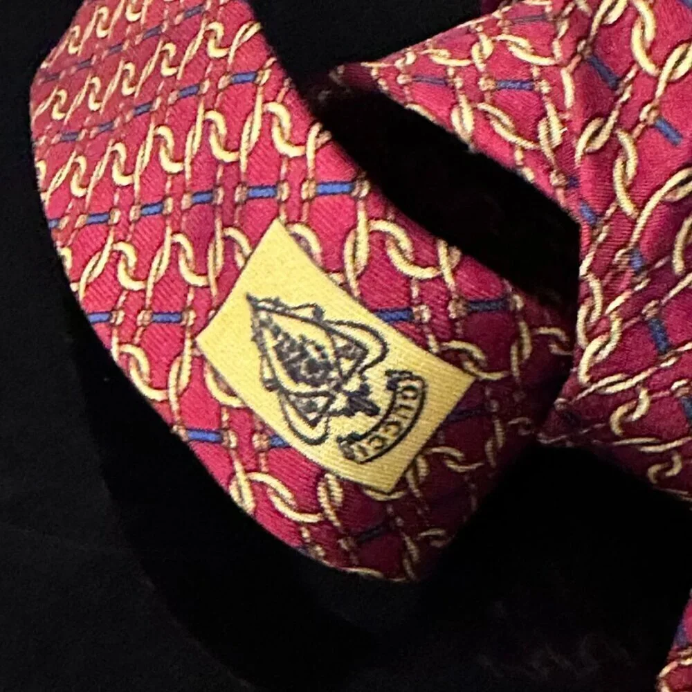 Gucci Logo Silk Tie Silver Red Gold Chain Plaid Chains Euc Mint Mens Man's Gift